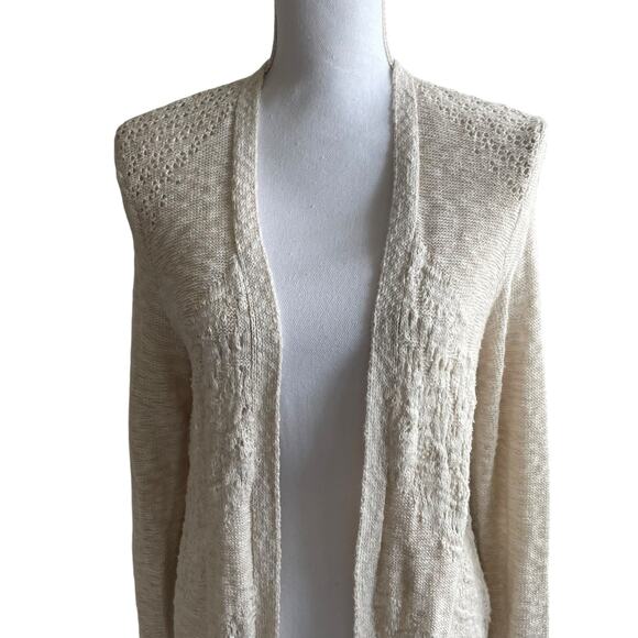 Style & Co Women Cardigan Sweater M‎ Oatmeal Open Front Boho Cottage Practical - Picture 6 of 10